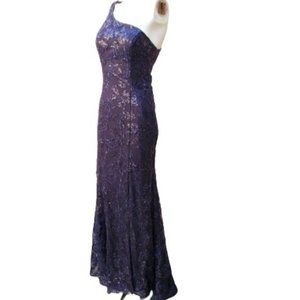 LUXURY ONE SHOULDER NAVY SEQUIN MAXI DRESS SZ S